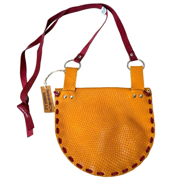 Handmade Stitched Snake Print Leather Crossbody Shoulder Bag NWT - Picture 3 of 8